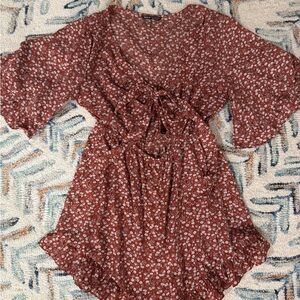 SHEIN Floral Mini Dress in Rust Red